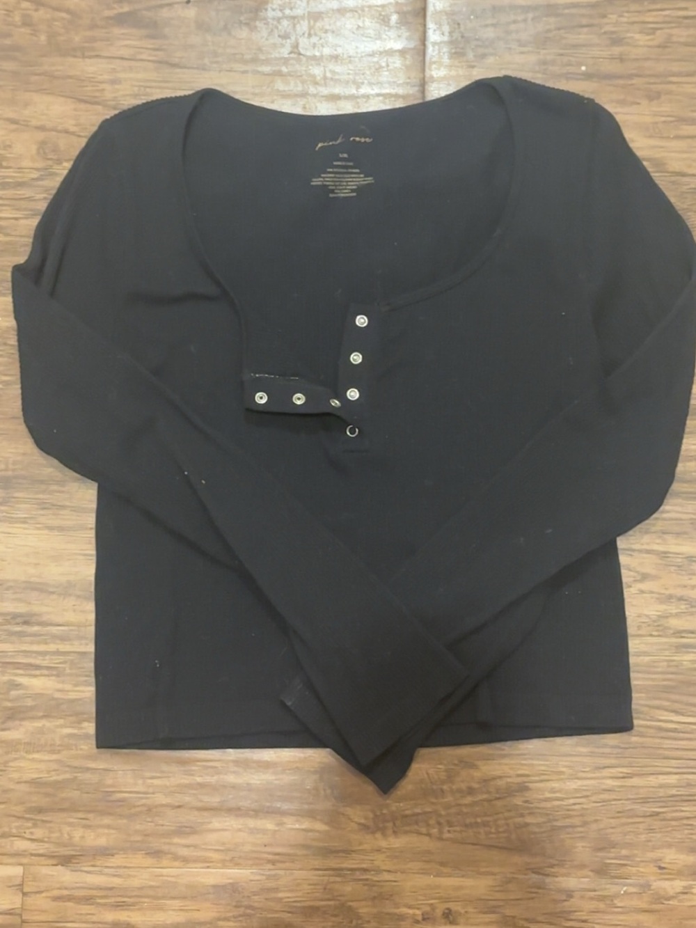 Dry Goods Black Long Sleeve Henley Ribbed Top